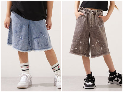 日本童裝 X-girl Stages 星星繡牛仔短褲 110-140cm 女童款 夏季 PANTS
