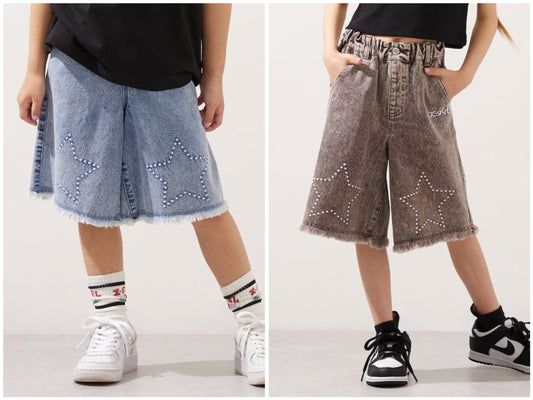 日本童裝 X-girl Stages 星星繡牛仔短褲 110-140cm 女童款 夏季 PANTS