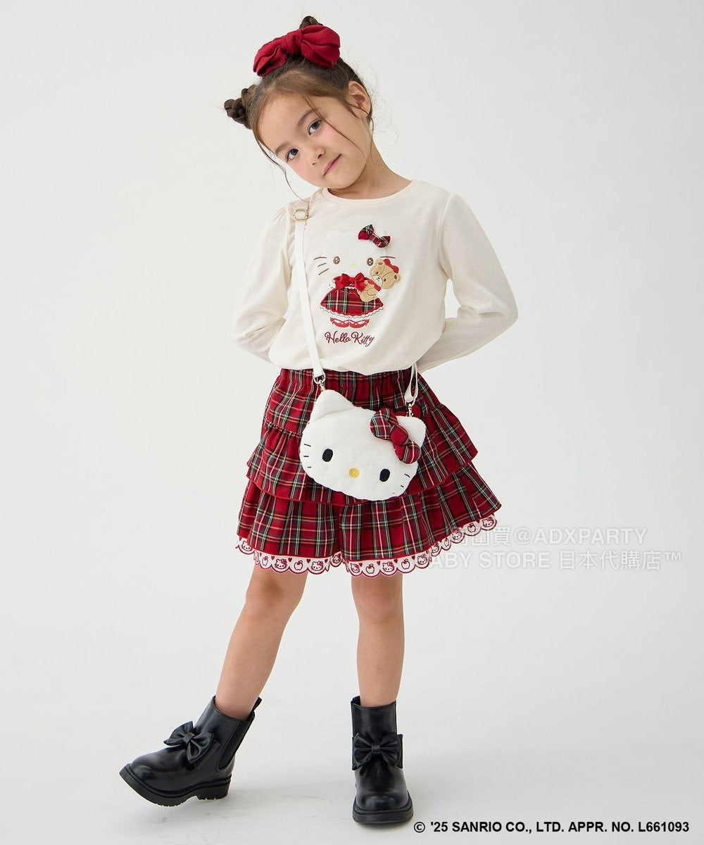 日本童裝 aF#a325 x sanrio Hello Kitty 格仔層層疊裙褲 110-150cm 女童款 秋季 PANTS 聖誕紅/新年紅 