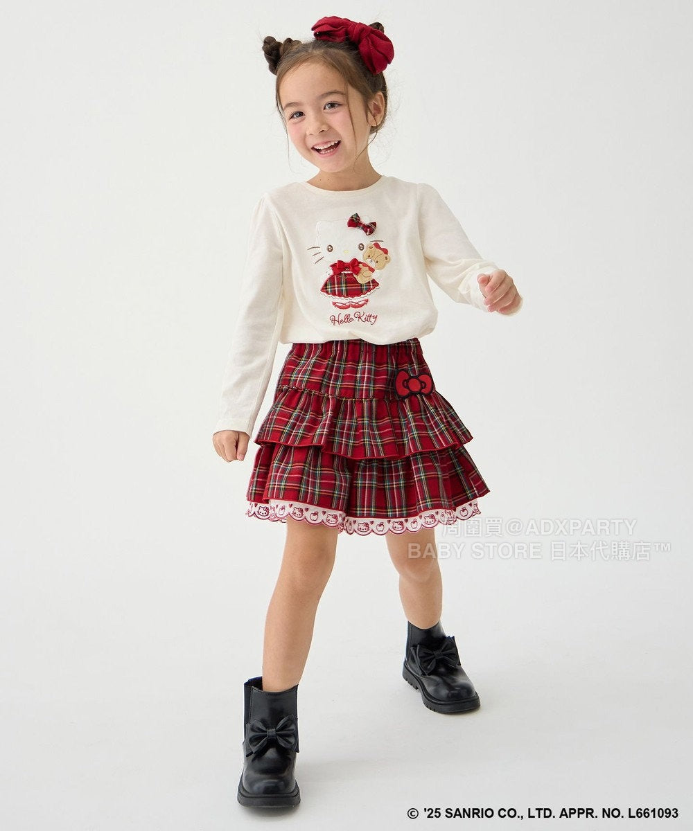 日本童裝 aF#a325 x sanrio Hello Kitty 格仔層層疊裙褲 110-150cm 女童款 秋季 PANTS 聖誕紅/新年紅 