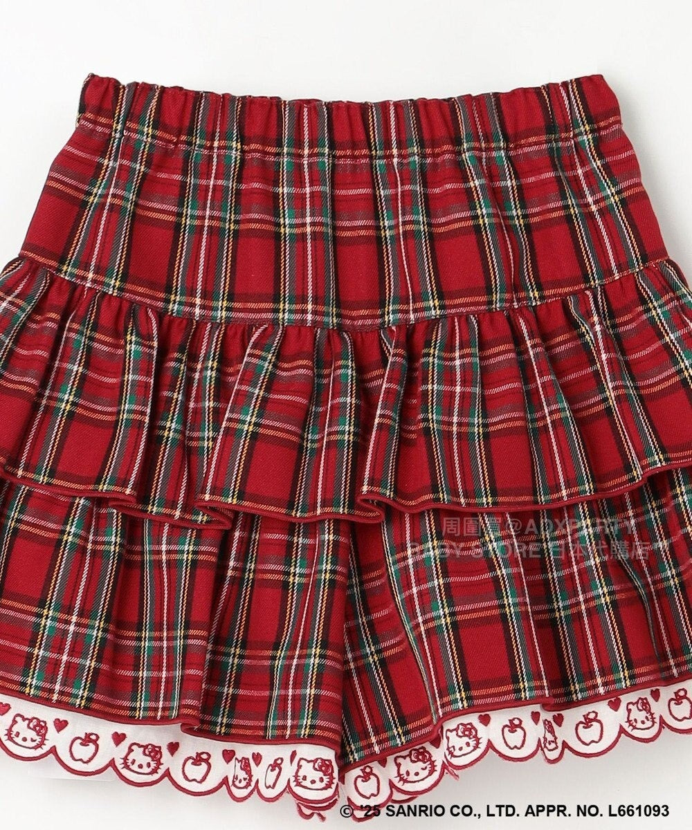 日本童裝 aF#a325 x sanrio Hello Kitty 格仔層層疊裙褲 110-150cm 女童款 秋季 PANTS 聖誕紅/新年紅 