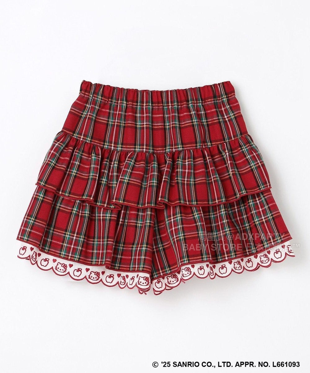 日本童裝 aF#a325 x sanrio Hello Kitty 格仔層層疊裙褲 110-150cm 女童款 秋季 PANTS 聖誕紅/新年紅 