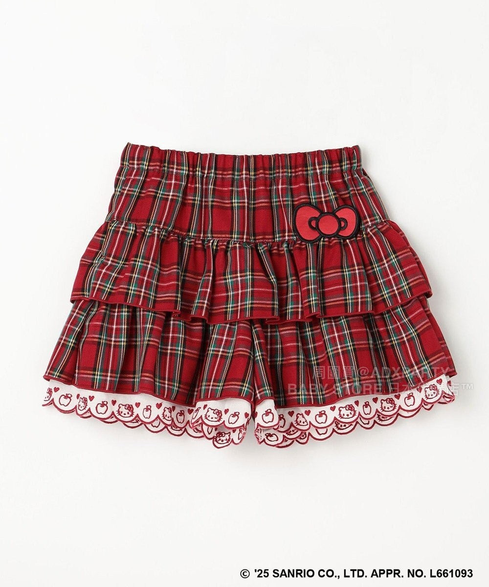 日本童裝 aF#a325 x sanrio Hello Kitty 格仔層層疊裙褲 110-150cm 女童款 秋季 PANTS 聖誕紅/新年紅 