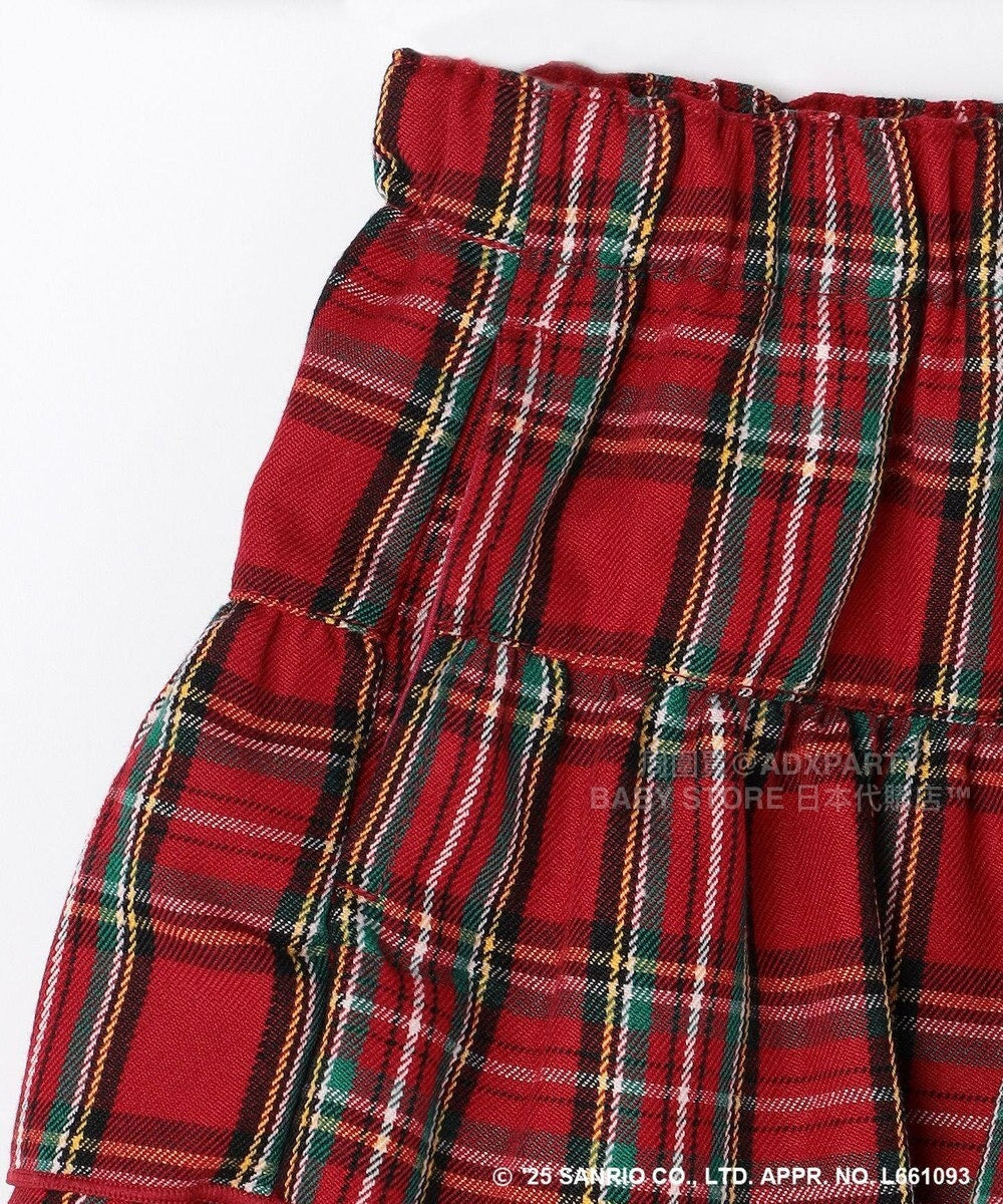 日本童裝 aF#a325 x sanrio Hello Kitty 格仔層層疊裙褲 110-150cm 女童款 秋季 PANTS 聖誕紅/新年紅 