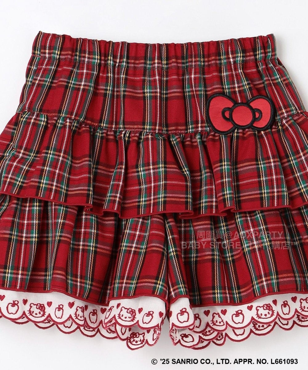 日本童裝 aF#a325 x sanrio Hello Kitty 格仔層層疊裙褲 110-150cm 女童款 秋季 PANTS 聖誕紅/新年紅 