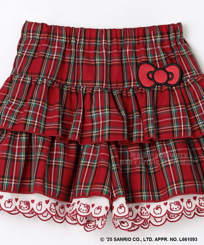 日本童裝 aF#a325 x sanrio Hello Kitty 格仔層層疊裙褲 110-150cm 女童款 秋季 PANTS 聖誕紅/新年紅 