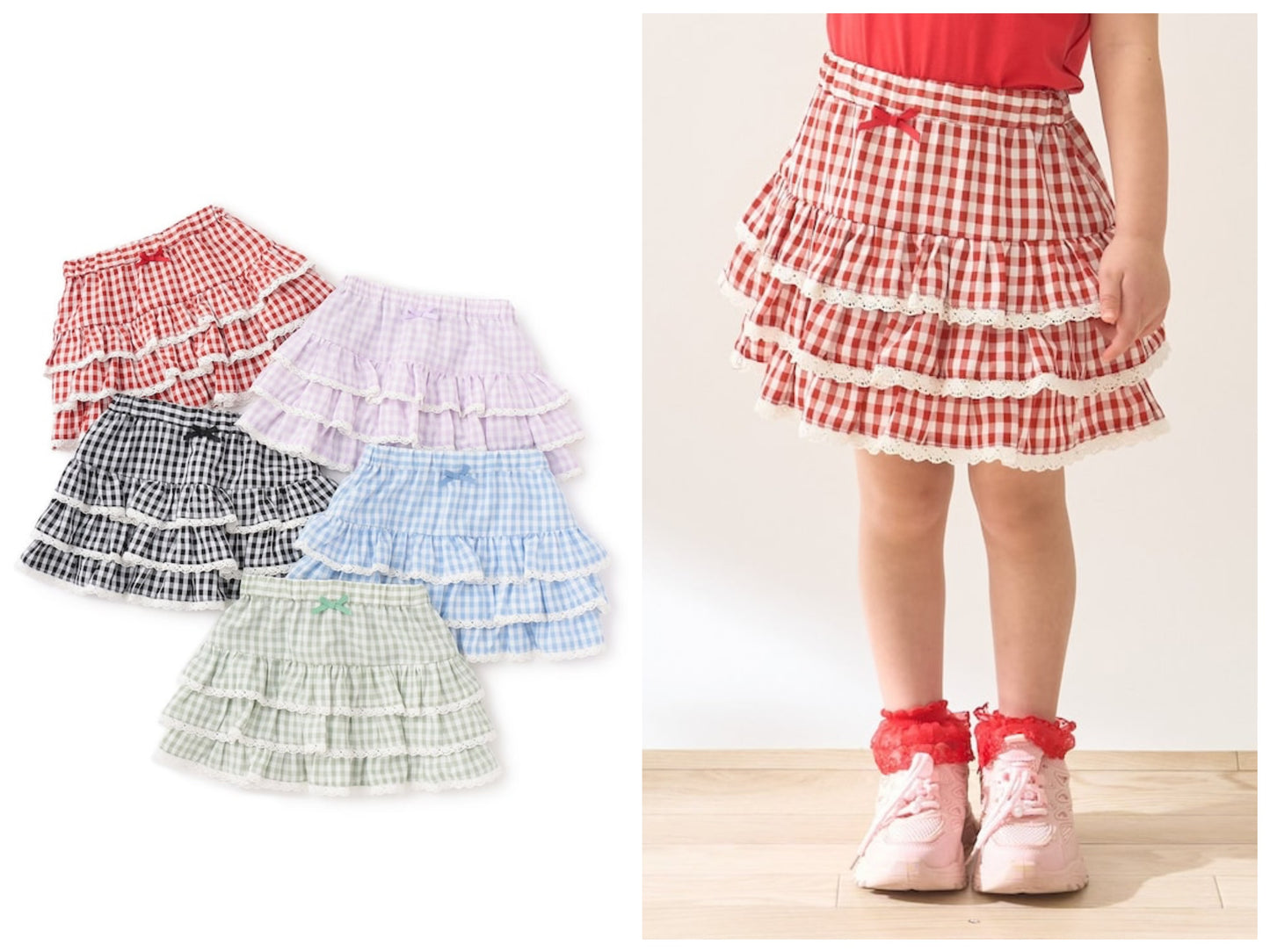 日本童裝 Ly# mine 防UV 格紋蛋糕短裙 100-150cm 女童款 夏季 SKIRTS