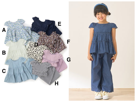 日本童裝 Ly# mine 花紋襯衫及花邊褲兩件套裝 100-150cm 女童款 夏季 TOPS PANTS