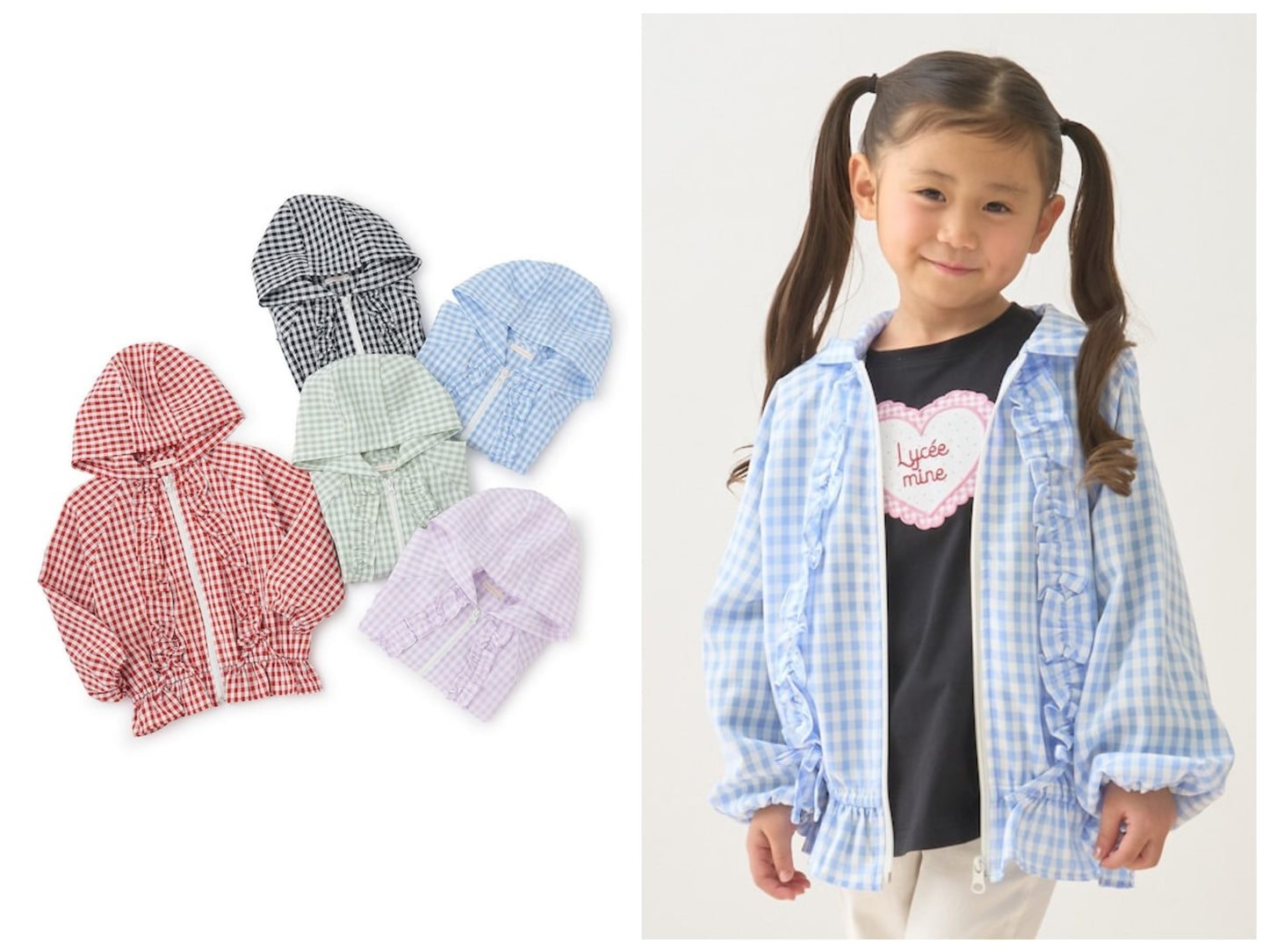 日本童裝 Ly# mine 防UV 格子花紋荷葉邊外套 100-150cm 女童款 夏季 OUTERWEAR