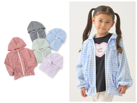 日本童裝 Ly# mine 防UV 格子花紋荷葉邊外套 100-150cm 女童款 夏季 OUTERWEAR