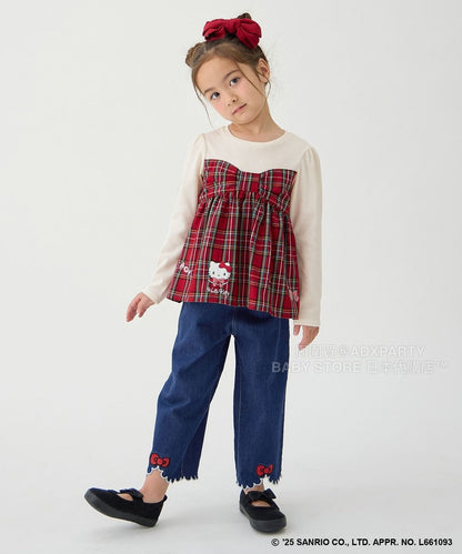 日本童裝 aF#a325 x sanrio Hello Kitty 木耳邊牛仔褲 110-150cm 女童款 秋季 PANTS
