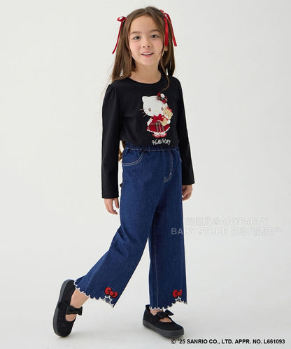 日本童裝 aF#a325 x sanrio Hello Kitty 木耳邊牛仔褲 110-150cm 女童款 秋季 PANTS
