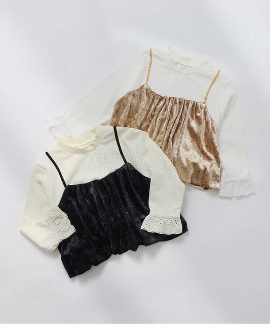 日本童裝 BREEZE 天鵝絨假兩件上衣 80-140cm 女童款 冬季 TOPS