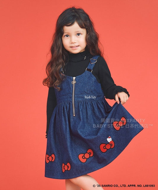 日本童裝 aF#a325 x sanrio Hello Kitty 吊帶牛仔裙 110-150cm 女童款 秋季 DRESSES