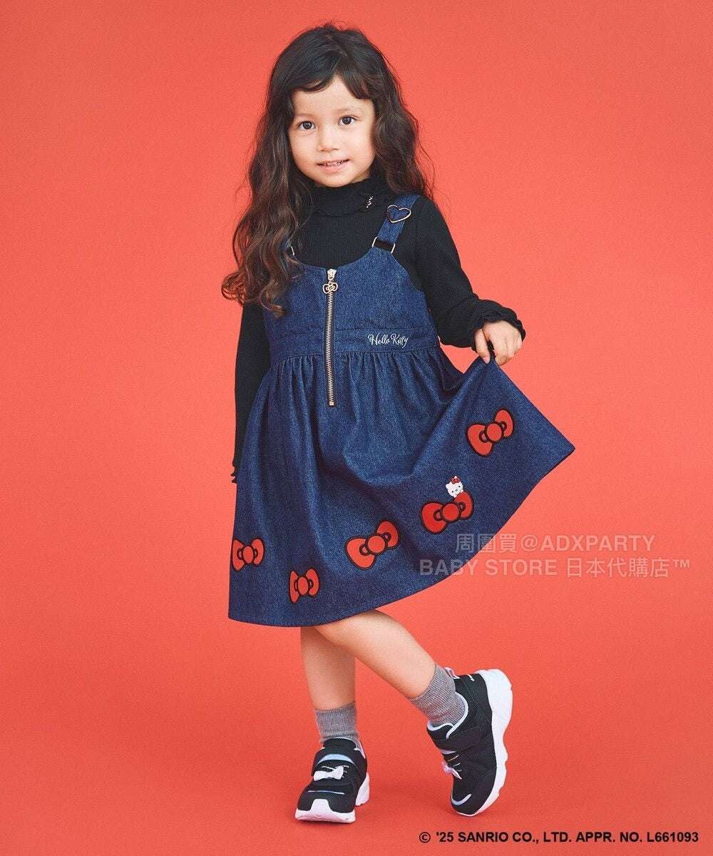 日本童裝 aF#a325 x sanrio Hello Kitty 吊帶牛仔裙 110-150cm 女童款 秋季 DRESSES