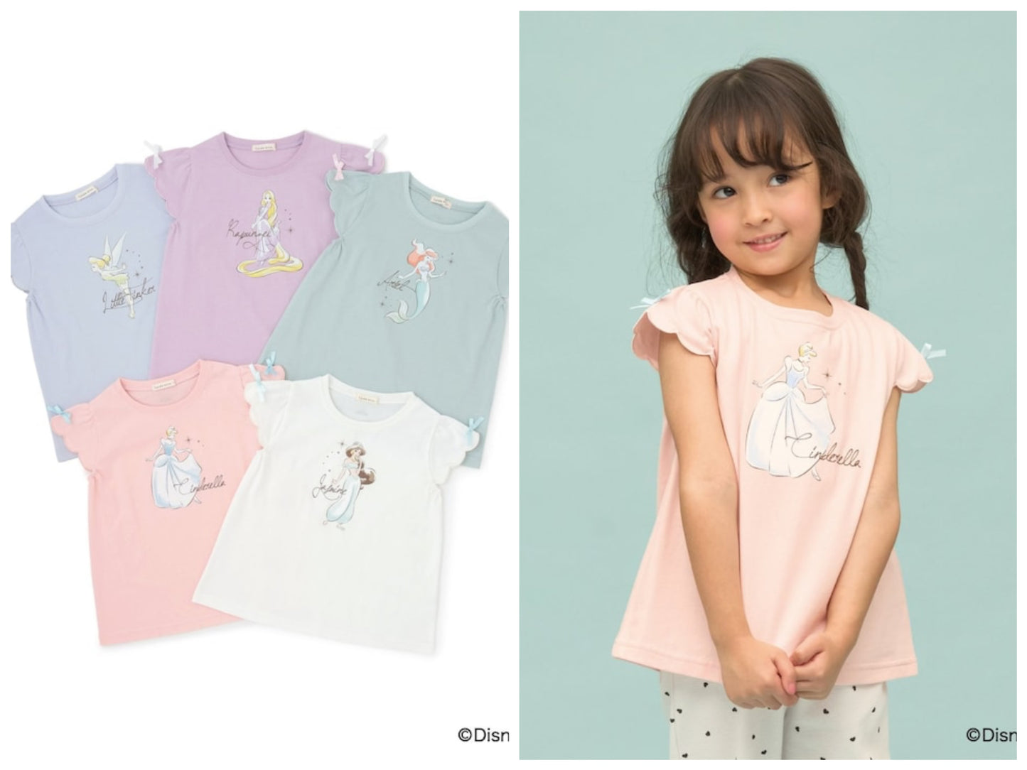 日本童裝 Ly# mine x Disney 防UV 吸水速乾 【棉100％不易變形】扇形袖印花上衣 90-140cm 女童款 夏季 TOPS