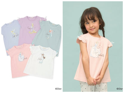 日本童裝 Ly# mine x Disney 防UV 吸水速乾 【棉100％不易變形】扇形袖印花上衣 90-140cm 女童款 夏季 TOPS