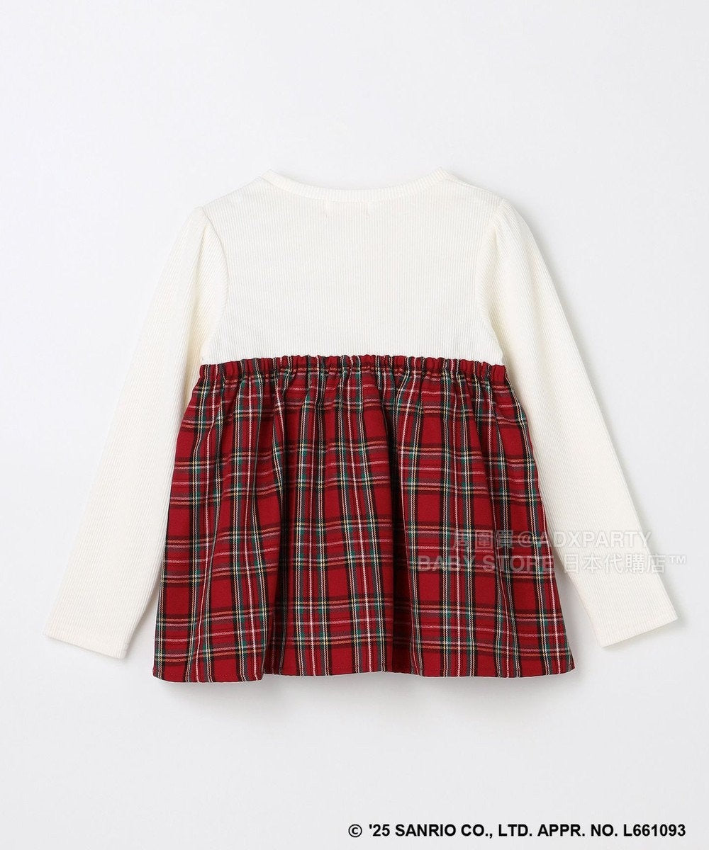 日本童裝 aF#a325 x sanrio Hello Kitty 假兩件格仔上衣 110-150cm 女童款 秋季 TOPS 聖誕紅/新年紅 