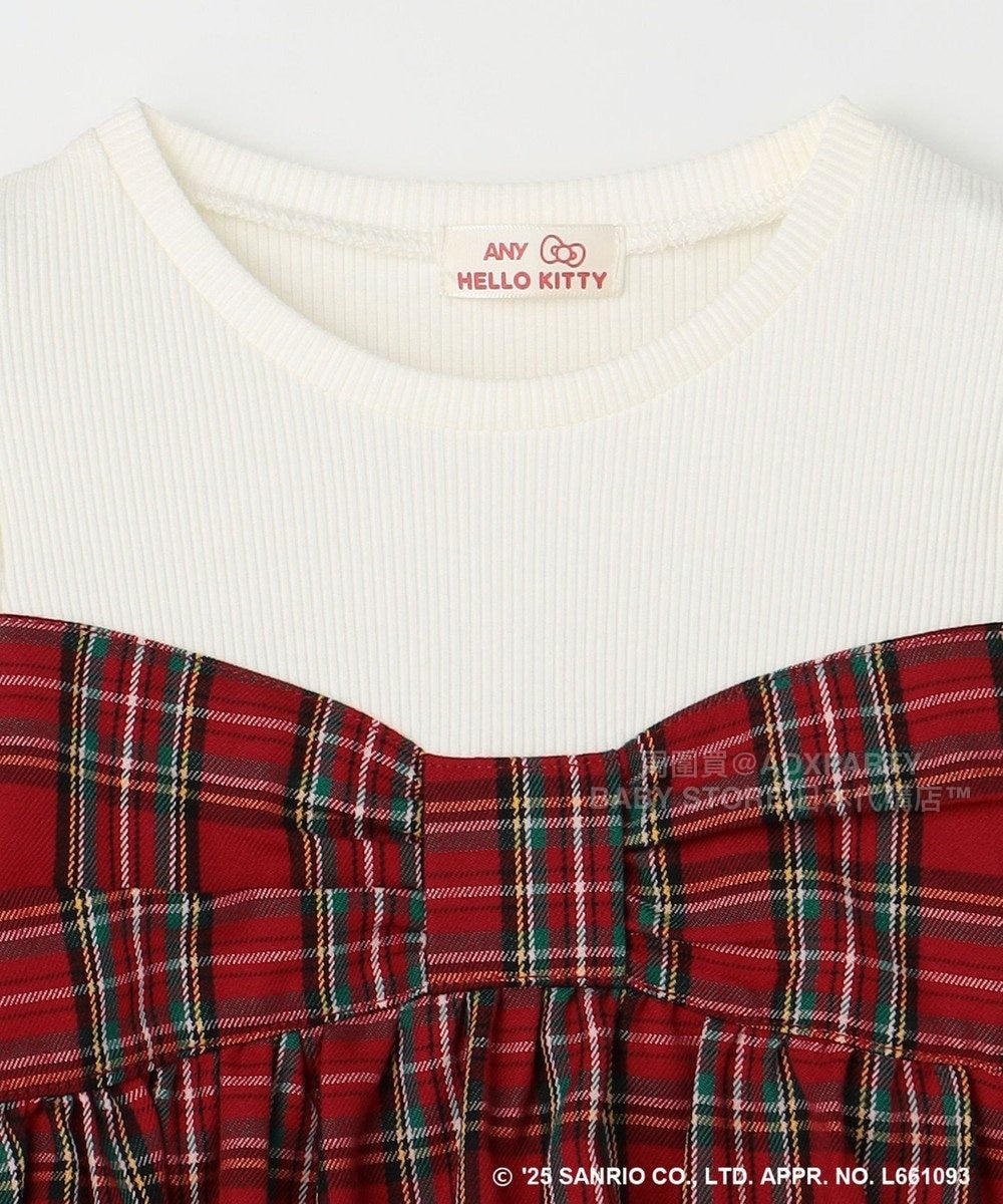 日本童裝 aF#a325 x sanrio Hello Kitty 假兩件格仔上衣 110-150cm 女童款 秋季 TOPS 聖誕紅/新年紅 