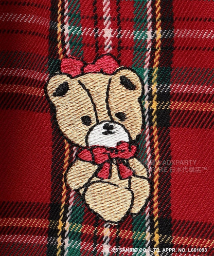 日本童裝 aF#a325 x sanrio Hello Kitty 假兩件格仔上衣 110-150cm 女童款 秋季 TOPS 聖誕紅/新年紅 