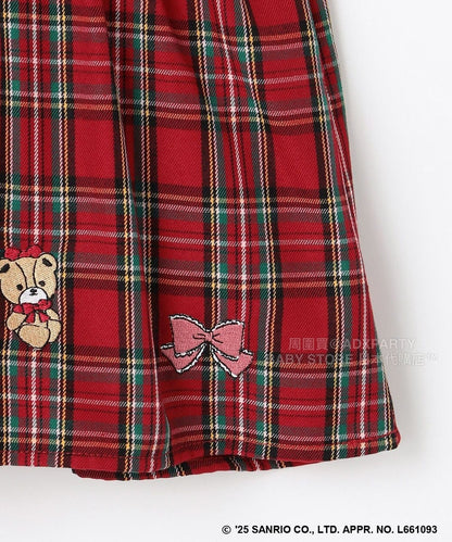 日本童裝 aF#a325 x sanrio Hello Kitty 假兩件格仔上衣 110-150cm 女童款 秋季 TOPS 聖誕紅/新年紅 