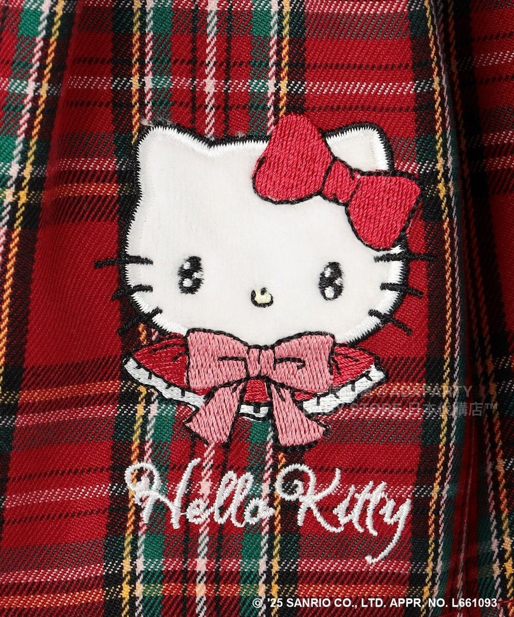 日本童裝 aF#a325 x sanrio Hello Kitty 假兩件格仔上衣 110-150cm 女童款 秋季 TOPS 聖誕紅/新年紅 
