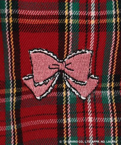 日本童裝 aF#a325 x sanrio Hello Kitty 假兩件格仔上衣 110-150cm 女童款 秋季 TOPS 聖誕紅/新年紅 