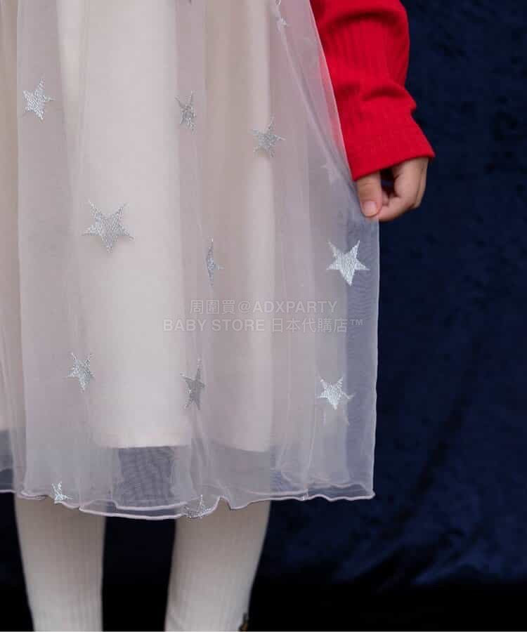 日本童裝 BREEZE 假兩件閃亮網紗連身裙 80-140cm 女童款 冬季 DRESSES 聖誕紅/新年紅