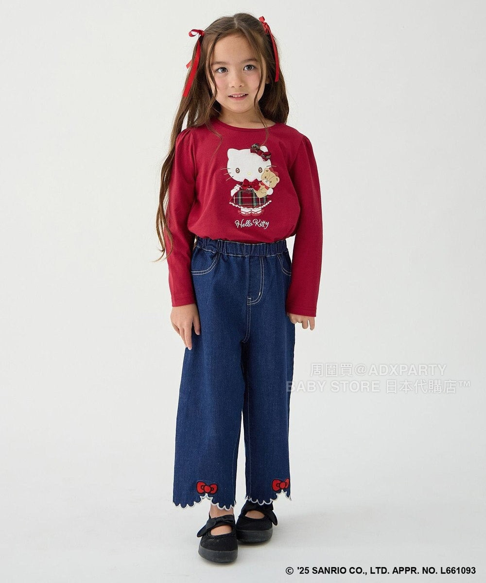 日本童裝 aF#a325 x sanrio Hello Kitty 印花長袖上衣 110-150cm 女童款 秋季 TOPS 聖誕紅/新年紅