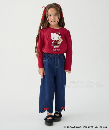 日本童裝 aF#a325 x sanrio Hello Kitty 印花長袖上衣 110-150cm 女童款 秋季 TOPS 聖誕紅/新年紅