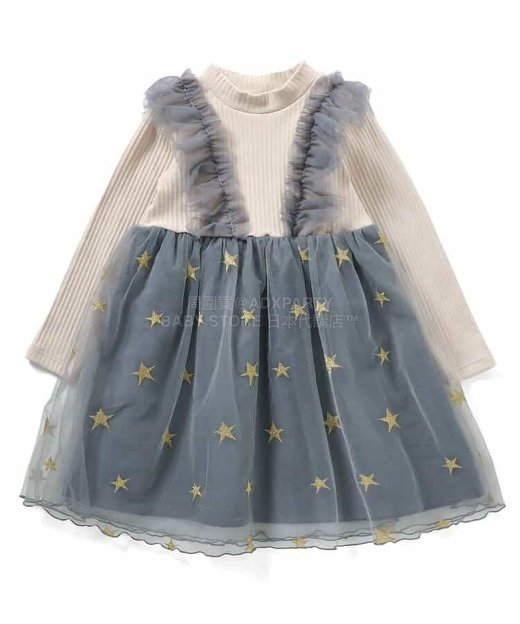 日本童裝 BREEZE 假兩件閃亮網紗連身裙 80-140cm 女童款 冬季 DRESSES 聖誕紅/新年紅