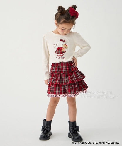日本童裝 aF#a325 x sanrio Hello Kitty 印花長袖上衣 110-150cm 女童款 秋季 TOPS 聖誕紅/新年紅