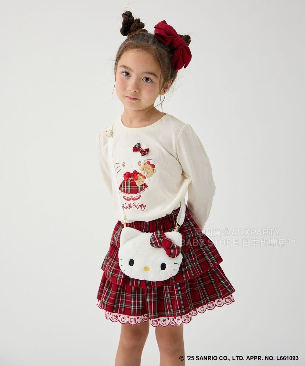 日本童裝 aF#a325 x sanrio Hello Kitty 印花長袖上衣 110-150cm 女童款 秋季 TOPS 聖誕紅/新年紅