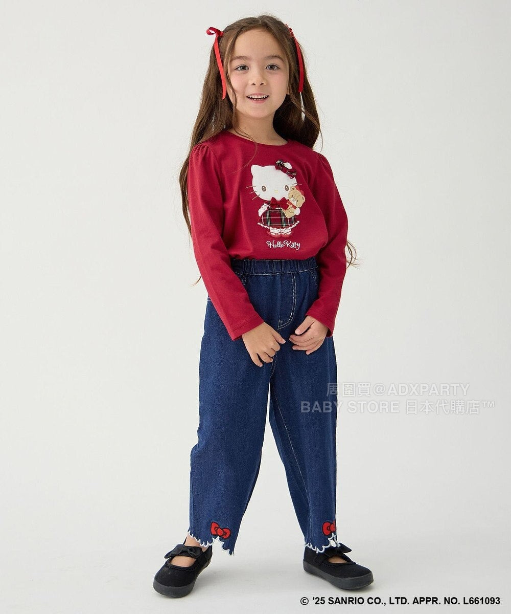 日本童裝 aF#a325 x sanrio Hello Kitty 印花長袖上衣 110-150cm 女童款 秋季 TOPS 聖誕紅/新年紅