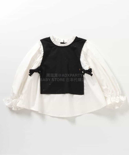 日本童裝 BREEZE 假兩件閃亮波點襯衫 90-140cm 女童款 冬季 TOPS