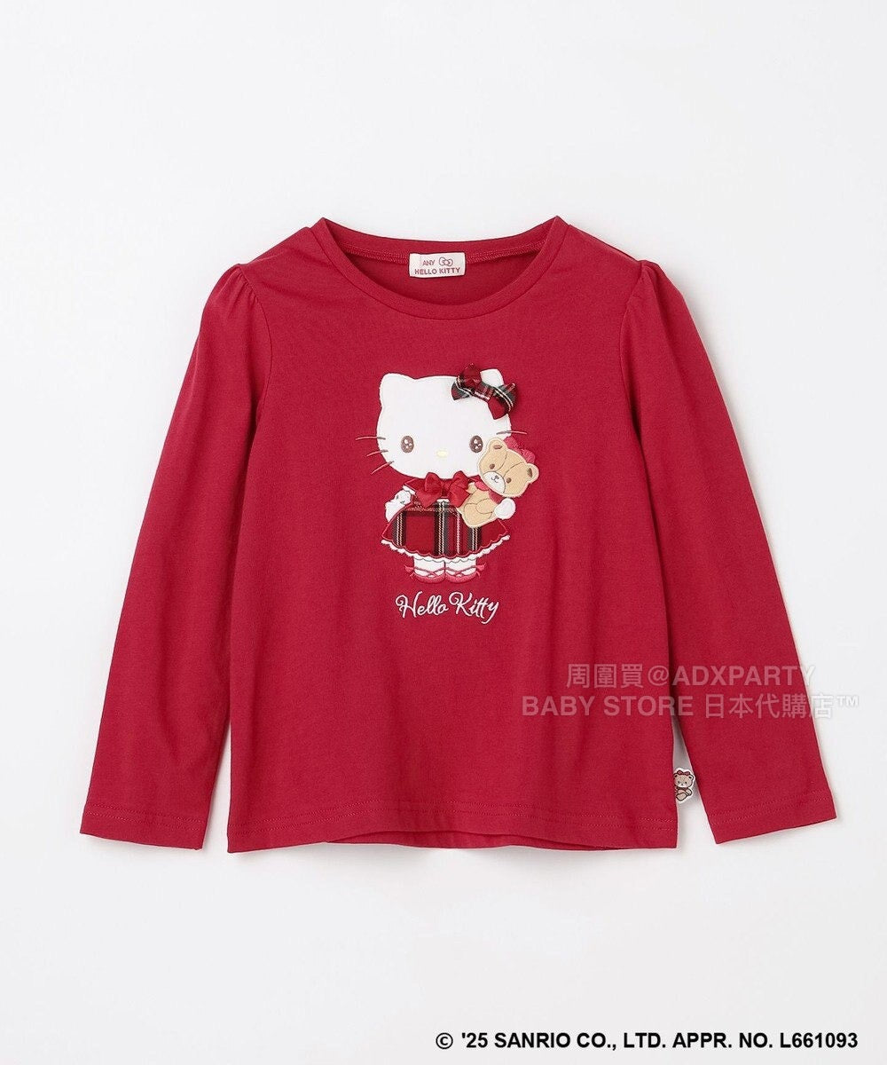 日本童裝 aF#a325 x sanrio Hello Kitty 印花長袖上衣 110-150cm 女童款 秋季 TOPS 聖誕紅/新年紅