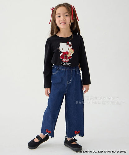 日本童裝 aF#a325 x sanrio Hello Kitty 印花長袖上衣 110-150cm 女童款 秋季 TOPS 聖誕紅/新年紅