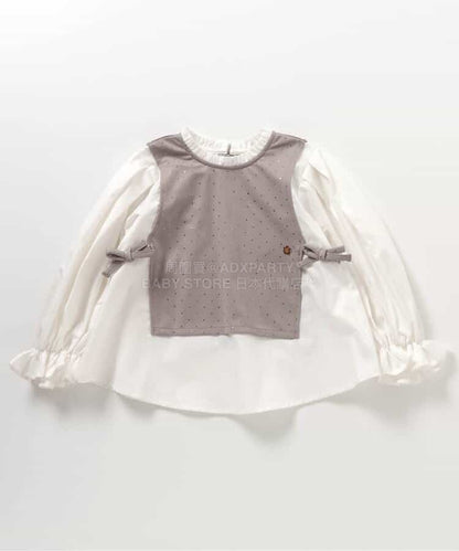 日本童裝 BREEZE 假兩件閃亮波點襯衫 90-140cm 女童款 冬季 TOPS