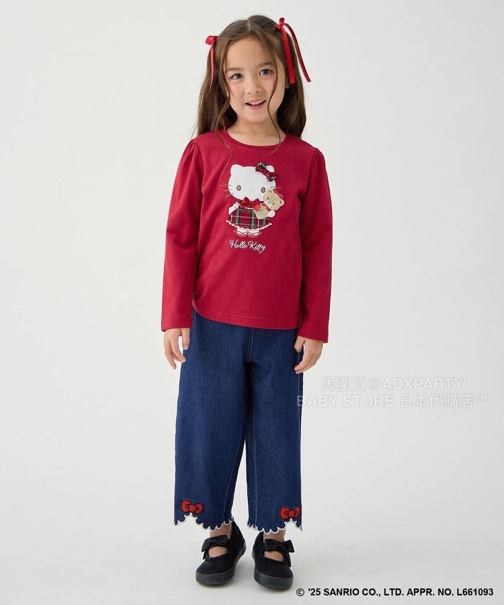 日本童裝 aF#a325 x sanrio Hello Kitty 印花長袖上衣 110-150cm 女童款 秋季 TOPS 聖誕紅/新年紅