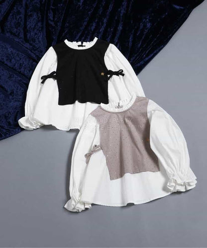 日本童裝 BREEZE 假兩件閃亮波點襯衫 90-140cm 女童款 冬季 TOPS