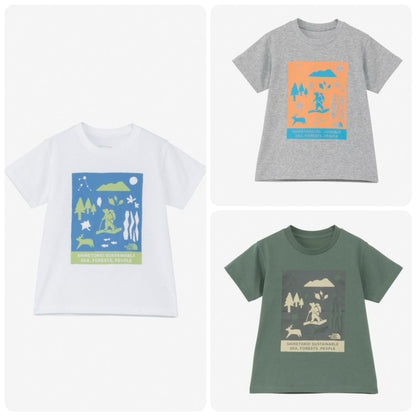 Japanese children's clothing TNF UV protection Hokkaido Shari Town printed top 100-120cm boys/girls summer TOPS 