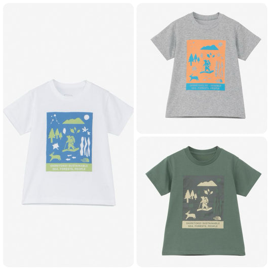 Japanese children's clothing TNF UV protection Hokkaido Shari Town printed top 100-120cm boys/girls summer TOPS 