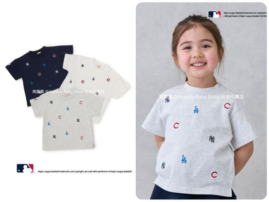 Japanese children's clothing pe#main x MLB logo embroidered short-sleeved top 80-130cm boys/girls summer TOPS 