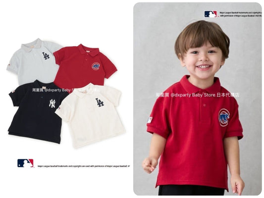 Japanese children's clothing pe#main x MLB logo embroidered polo top 80-130cm boys' summer TOPS 