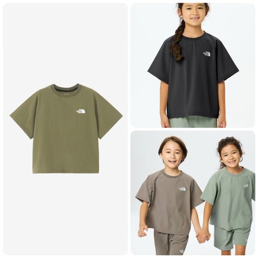 Japanese children's clothing TNF waterproof series high-stretch static care fine logo print top 130-160cm boys/girls summer TOPS 