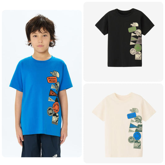 Japanese children's clothing TNF organic cotton luminous pattern top 130-160cm boys/girls summer TOPS 