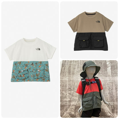 Japanese children's clothing TNF anti-static care workwear pocket top 100-120cm boys/girls summer TOPS 