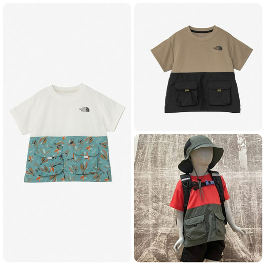 Japanese children's clothing TNF anti-static care workwear pocket top 100-120cm boys/girls summer TOPS 