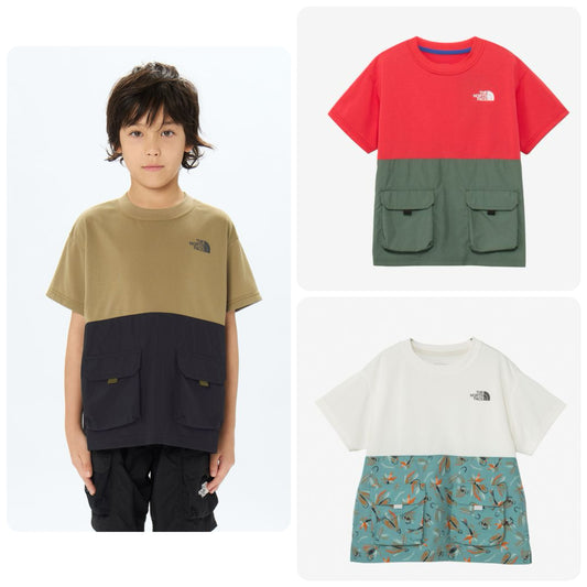 Japanese children's clothing TNF anti-static care workwear pocket top 130-160cm boys/girls summer TOPS 