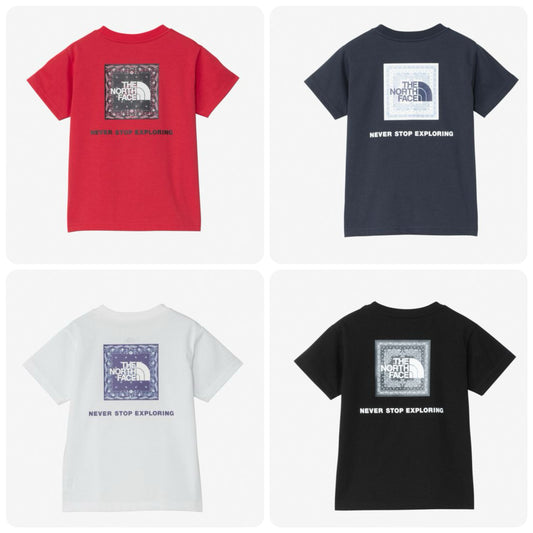 Japanese children's clothing TNF UV protection parent-child square scarf logo print top 100-120cm boys/girls summer TOPS 